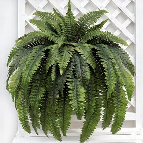 Large Artificial Ferns for Outdoor 51" Fake Boston Fern 42 Fronds Faux Ferns Plant Silk Greenery for Indoors Home Garden Porch Windowsill Decor (2 Stem)