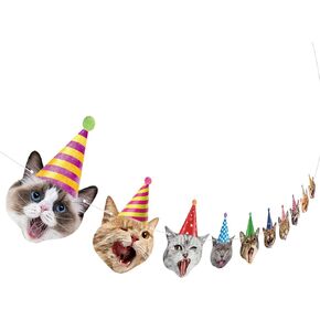 Cat Happy Birthday Banner Cat Birthday Party Decorations Cat Faces Birthday Banner Cat Decorations Banner Garland for Kids Girls Women Cat Birthday Party Supplies