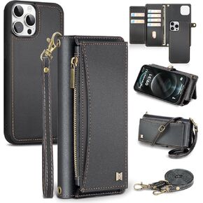 for iPhone 12 Pro Max Case Wallet with Card Holder/Crossbody Wallet/Strap,[RFID Blocking][Magnetic] PU Leather Shockproof Protective Cover for iPhone 12 Pro Max Phone Case 6.7",Black