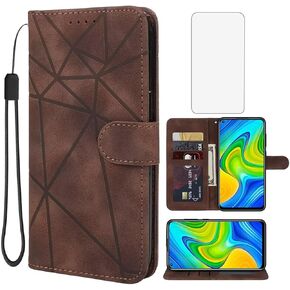 Case for Redmi Note 9/Redmi 10X 4G M2003J15SC Wallet Case with Tempered Glass Screen Protector, Skin Feel PU Leather Flip Credit Card Holder Stand Phone Cover for Xiaomi Redmi Note 9 Blue