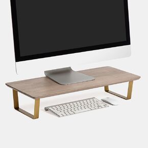 Anji Mountain Wood Monitor Stand Riser Desk Desktop Organizer Table For Home, Office Workspace, Laptop Riser, Ergonomic Design Stand for Gaming Setup , Gold Leg , Natural