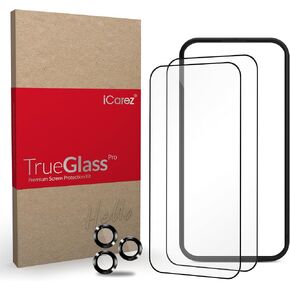 iCarez Tempered Glass Screen Protector for iPhone 15 Pro Max 6.7-inches 2023 [2-Pack] Case Friendly Full Coverage Tray installation Black Frame