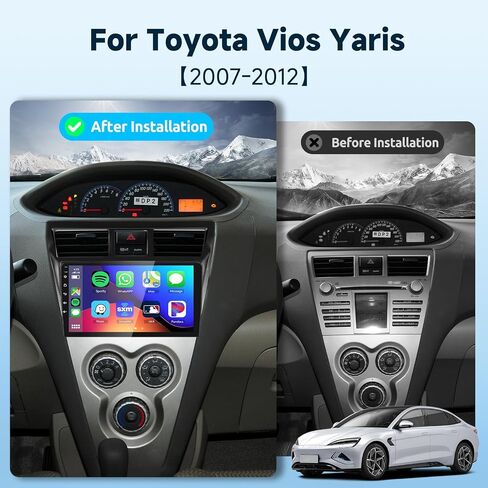 2G+64G لسيارة Toyota Vios Yaris 2007-2012 ستيريو سيارة أندرويد مع Carplay لاسلكي Android Auto، شاشة لمس 9 بوصة راديو سيارة بلوتوث يدعم نظام تحديد المواقع العالمي (GPS) واي فاي HiFi Audio FM SWC + كاميرا احتياطية عالية الدقة in Saudi Arabia