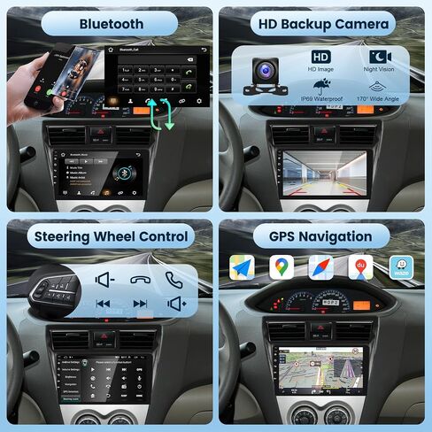 2G+64G لسيارة Toyota Vios Yaris 2007-2012 ستيريو سيارة أندرويد مع Carplay لاسلكي Android Auto، شاشة لمس 9 بوصة راديو سيارة بلوتوث يدعم نظام تحديد المواقع العالمي (GPS) واي فاي HiFi Audio FM SWC + كاميرا احتياطية عالية الدقة in Saudi Arabia