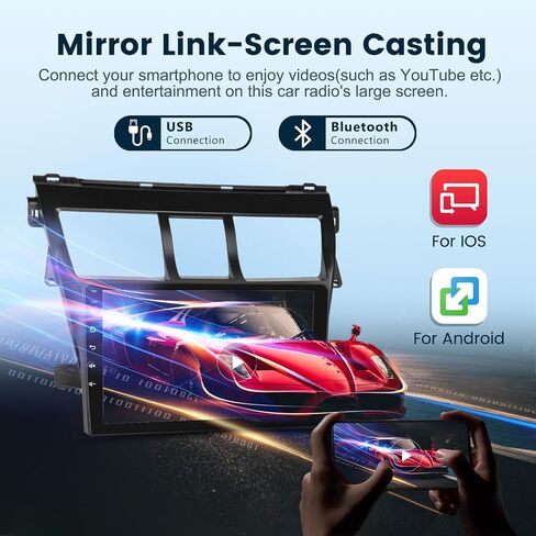 2G+64G لسيارة Toyota Vios Yaris 2007-2012 ستيريو سيارة أندرويد مع Carplay لاسلكي Android Auto، شاشة لمس 9 بوصة راديو سيارة بلوتوث يدعم نظام تحديد المواقع العالمي (GPS) واي فاي HiFi Audio FM SWC + كاميرا احتياطية عالية الدقة in Saudi Arabia