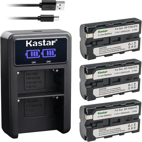 Kastar 3-Pack NP-F570 Battery and LED2 USB Charger Compatible with Neewer CN-126 CN-160 CN-216 CN-304 NL288 NL288ARC 660 LED SNL660 P200 P280 RGB176 RGB190 RGB450 RGB480 RGB530 RGB650 RGB660 LED Light in Saudi Arabia