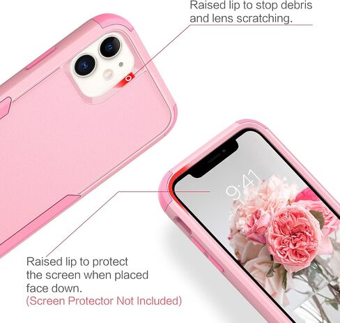 حافظة BENTOBEN لهاتف iPhone 11، حافظة هاتف iPhone 11، شديدة التحمل 3 في 1، هيكل كامل متين مقاوم للصدمات، هجين صلب من البولي كربونات الناعم من مادة TPU الواقية من الصدمات للفتيات والنساء والأولاد والرجال لهاتف iPhone 11، تصميم وردي in Saudi Arabia