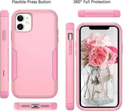 حافظة BENTOBEN لهاتف iPhone 11، حافظة هاتف iPhone 11، شديدة التحمل 3 في 1، هيكل كامل متين مقاوم للصدمات، هجين صلب من البولي كربونات الناعم من مادة TPU الواقية من الصدمات للفتيات والنساء والأولاد والرجال لهاتف iPhone 11، تصميم وردي in Saudi Arabia