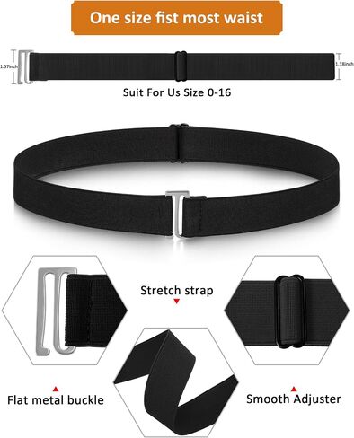 Invisible Women Belts Elastic Stretch Belts with Flat Buckle for Jeans Pants Dresses(Black, Grey, 2 Pack) in Saudi Arabia