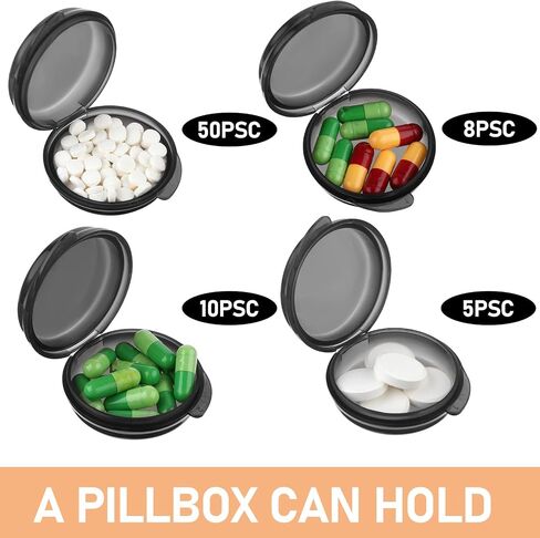 5Pcs Small Pill Box, Travel Pill Case, Portable Medicine Pill Container Holder, Daily Round Mini Pill Organizer for Purse Pocket to Hold Vitamin Medication Fish Oil Supplement in Saudi Arabia