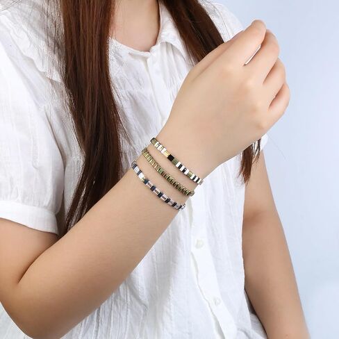 Tila Bead Bracelet Women Strand Bracelet Flat Bead Bracelet Handmade Stack Friendship Bracelet in Saudi Arabia