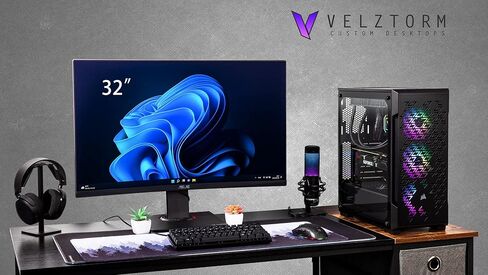 كمبيوتر مكتبي للألعاب Velztorm Ferrux II مخصص (Intel i9-12900K 16-Core، ذاكرة وصول عشوائي 16 جيجابايت، 512 جيجابايت PCIe SSD + 1 تيرابايت HDD (3.5)، GeForce RTX 4060 Ti، WiFi، بلوتوث، أسود، Win 11 Pro) in Kuwait