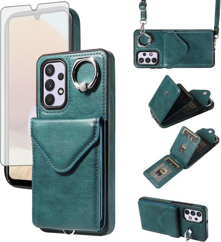 Asuwish Phone Case for Samsung Galaxy A32 5G 2021 6.5 inch Wallet Cover with Screen Protector and Card Holder Slot Ring Stand Flip Cell Accessories M32 G5 A 32 32A S32 SM-A326U A326U Women Men Red in Saudi Arabia
