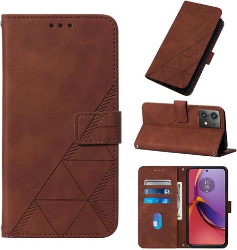 Case for Motorola Moto G54, PU Leather Wallet Case, Credit Cards Holder Kickstand Shockproof Flip Magnetic Protection Cover for Motorola G54 Brown YBS in Saudi Arabia