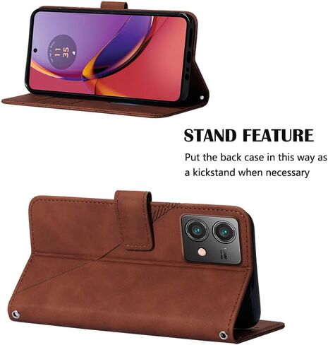 Case for Motorola Moto G54, PU Leather Wallet Case, Credit Cards Holder Kickstand Shockproof Flip Magnetic Protection Cover for Motorola G54 Brown YBS in Saudi Arabia