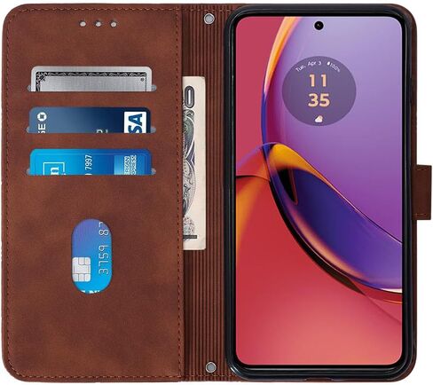 Case for Motorola Moto G54, PU Leather Wallet Case, Credit Cards Holder Kickstand Shockproof Flip Magnetic Protection Cover for Motorola G54 Brown YBS in Saudi Arabia