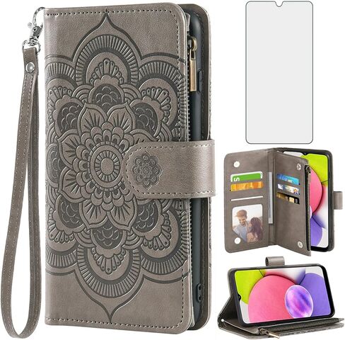 Asuwish Phone Case for Samsung Galaxy A03s US Version 5G 2022 Wallet Cover with Tempered Glass Screen Protector and Flip Card Holder Cell Accessories Gaxaly Ao3s A 03s SM-A037U SM A037U Women Men Grey in Saudi Arabia