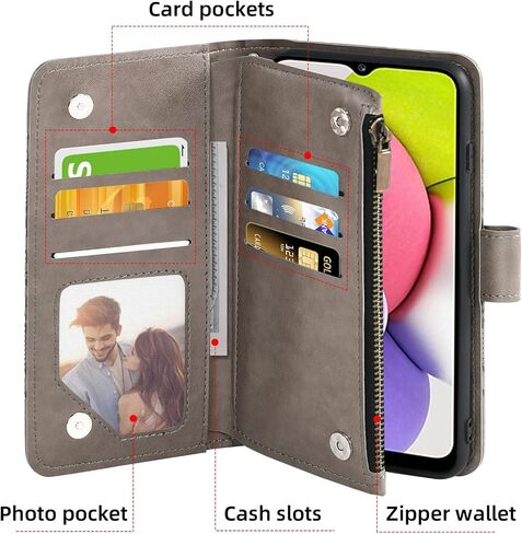 Asuwish Phone Case for Samsung Galaxy A03s US Version 5G 2022 Wallet Cover with Tempered Glass Screen Protector and Flip Card Holder Cell Accessories Gaxaly Ao3s A 03s SM-A037U SM A037U Women Men Grey in Saudi Arabia