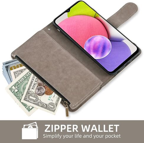 Asuwish Phone Case for Samsung Galaxy A03s US Version 5G 2022 Wallet Cover with Tempered Glass Screen Protector and Flip Card Holder Cell Accessories Gaxaly Ao3s A 03s SM-A037U SM A037U Women Men Grey in Saudi Arabia