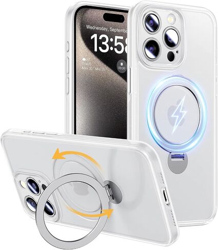 حافظة MAGIC JOHN لهاتف iPhone 15 Pro Max [متوافقة مع Magsafe] [مع حامل معدني مغناطيسي مخفي قابل للدوران 360 درجة] [حماية الكاميرا] [مقاوم للصدمات من الدرجة العسكرية] غير قابل للانزلاق، أسود in Saudi Arabia
