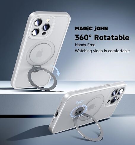 حافظة MAGIC JOHN لهاتف iPhone 15 Pro Max [متوافقة مع Magsafe] [مع حامل معدني مغناطيسي مخفي قابل للدوران 360 درجة] [حماية الكاميرا] [مقاوم للصدمات من الدرجة العسكرية] غير قابل للانزلاق، أسود in Saudi Arabia