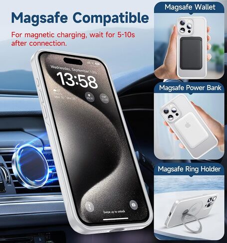 حافظة MAGIC JOHN لهاتف iPhone 15 Pro Max [متوافقة مع Magsafe] [مع حامل معدني مغناطيسي مخفي قابل للدوران 360 درجة] [حماية الكاميرا] [مقاوم للصدمات من الدرجة العسكرية] غير قابل للانزلاق، أسود in Saudi Arabia