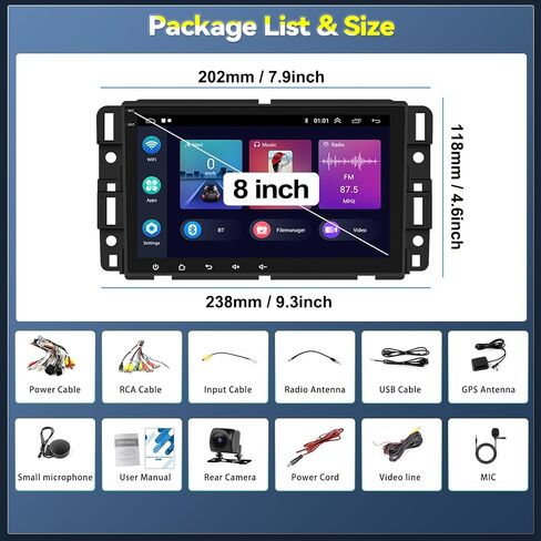 2+64G Android Car Stereo for Chevrolet/GMC/Buick/Hummer with Carplay Android Auto Mirror Link 8 inch Touchscreen FM RDS HiFi Bluetooth WiFi GPS+Camera & MIC in Saudi Arabia
