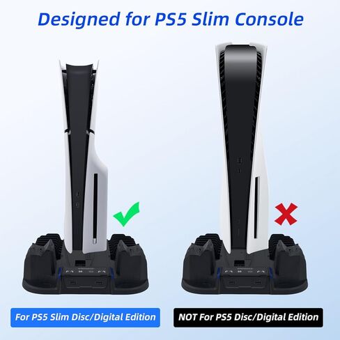 حامل تبريد نحيف Mcbazel PS5 مع محطة شحن وحدة تحكم لجهاز PlayStation 5 Slim فقط، مروحة تبريد 3 مستويات، 12 فتحة ألعاب، 2 محور USB - أسود in Kuwait