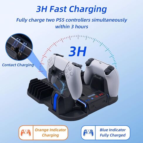 حامل تبريد نحيف Mcbazel PS5 مع محطة شحن وحدة تحكم لجهاز PlayStation 5 Slim فقط، مروحة تبريد 3 مستويات، 12 فتحة ألعاب، 2 محور USB - أسود in Kuwait