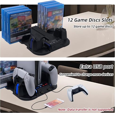 حامل تبريد نحيف Mcbazel PS5 مع محطة شحن وحدة تحكم لجهاز PlayStation 5 Slim فقط، مروحة تبريد 3 مستويات، 12 فتحة ألعاب، 2 محور USB - أسود in Kuwait