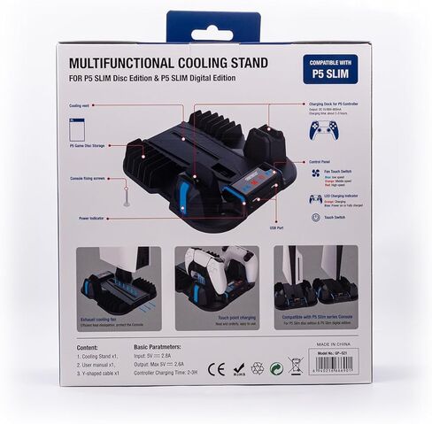 حامل تبريد نحيف Mcbazel PS5 مع محطة شحن وحدة تحكم لجهاز PlayStation 5 Slim فقط، مروحة تبريد 3 مستويات، 12 فتحة ألعاب، 2 محور USB - أسود in Kuwait