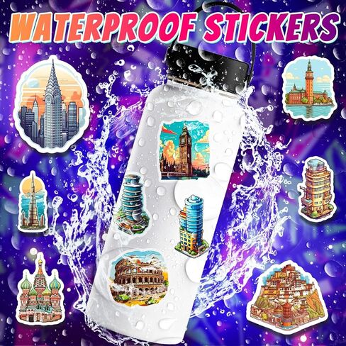 ملصقات السفر حول العالم، البلد، المدينة، معالم الملصقات، حزمة 50 قطعة من الفينيل، دفتر الأمتعة، ملصقات الكتابة على الجدران مرسومة يدويًا، ملصقات حقائب مقاومة للماء للبالغين والمراهقين والأطفال والبنات هدية in Kuwait