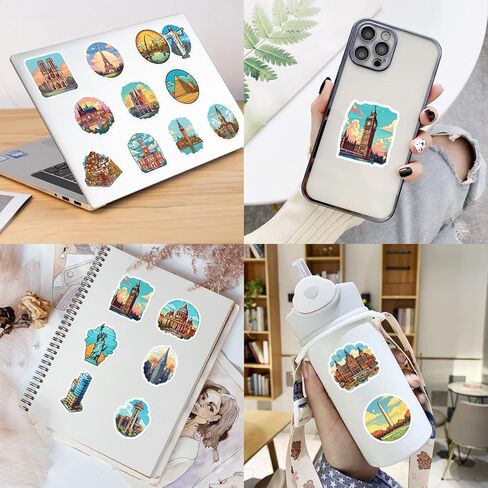 ملصقات السفر حول العالم، البلد، المدينة، معالم الملصقات، حزمة 50 قطعة من الفينيل، دفتر الأمتعة، ملصقات الكتابة على الجدران مرسومة يدويًا، ملصقات حقائب مقاومة للماء للبالغين والمراهقين والأطفال والبنات هدية in Kuwait