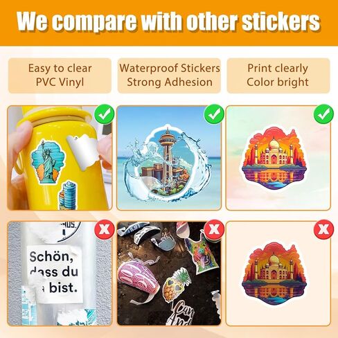 ملصقات السفر حول العالم، البلد، المدينة، معالم الملصقات، حزمة 50 قطعة من الفينيل، دفتر الأمتعة، ملصقات الكتابة على الجدران مرسومة يدويًا، ملصقات حقائب مقاومة للماء للبالغين والمراهقين والأطفال والبنات هدية in Kuwait