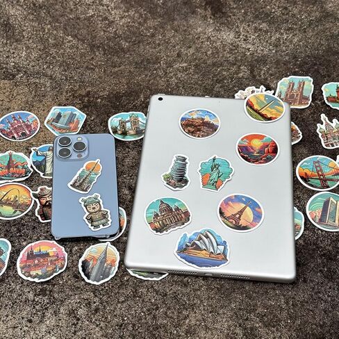 ملصقات السفر حول العالم، البلد، المدينة، معالم الملصقات، حزمة 50 قطعة من الفينيل، دفتر الأمتعة، ملصقات الكتابة على الجدران مرسومة يدويًا، ملصقات حقائب مقاومة للماء للبالغين والمراهقين والأطفال والبنات هدية in Kuwait