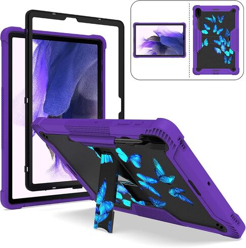 for Samsung Galaxy Tab S8 Plus/S8+ SM-X800/X806 2022/Galaxy Tab S7 FE SM-T730/T735 2021/Tab S7 Plus 2020 12.4’’, Shockproof Galaxy Tab S8 Plus Case with S Pen Holder Kickstand, Purple Butterfly in Saudi Arabia