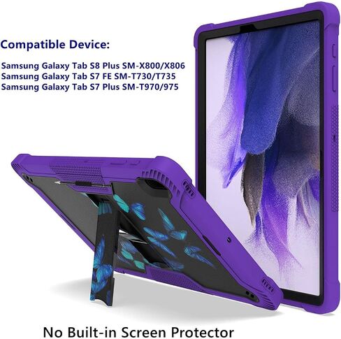 for Samsung Galaxy Tab S8 Plus/S8+ SM-X800/X806 2022/Galaxy Tab S7 FE SM-T730/T735 2021/Tab S7 Plus 2020 12.4’’, Shockproof Galaxy Tab S8 Plus Case with S Pen Holder Kickstand, Purple Butterfly in Saudi Arabia