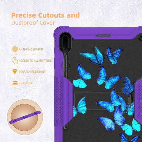 for Samsung Galaxy Tab S8 Plus/S8+ SM-X800/X806 2022/Galaxy Tab S7 FE SM-T730/T735 2021/Tab S7 Plus 2020 12.4’’, Shockproof Galaxy Tab S8 Plus Case with S Pen Holder Kickstand, Purple Butterfly in Saudi Arabia