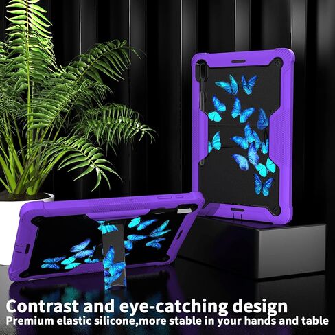 for Samsung Galaxy Tab S8 Plus/S8+ SM-X800/X806 2022/Galaxy Tab S7 FE SM-T730/T735 2021/Tab S7 Plus 2020 12.4’’, Shockproof Galaxy Tab S8 Plus Case with S Pen Holder Kickstand, Purple Butterfly in Saudi Arabia