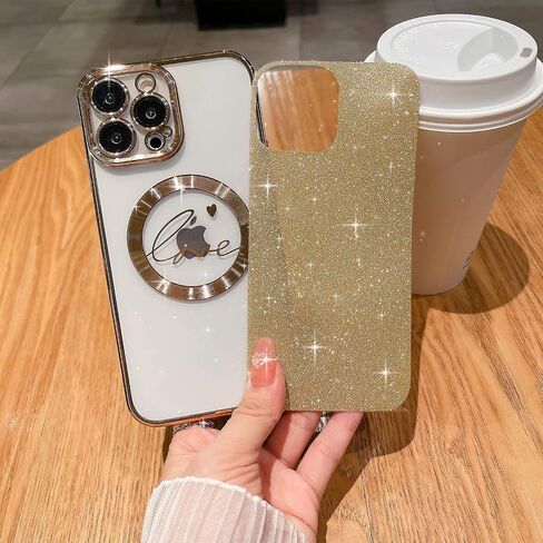 MGQILING Compatible with iPhone 11 Pro Max Magnetic Glitter Case-6.5 Inch, Luxury Love Heart Pattern Plating Bling Clear Case, Compatible with MagSafe for Women Girls Shockproof Back Cover-Pink in Saudi Arabia
