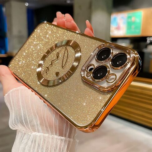 MGQILING Compatible with iPhone 11 Pro Max Magnetic Glitter Case-6.5 Inch, Luxury Love Heart Pattern Plating Bling Clear Case, Compatible with MagSafe for Women Girls Shockproof Back Cover-Pink in Saudi Arabia