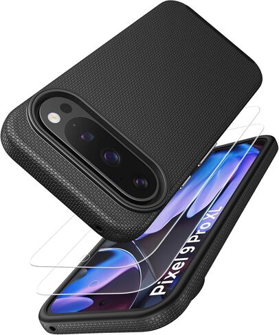 Vihibii for Google Pixel 9 Pro XL Case with [2X Screen Protector], Non-Slip Texture, Shockproof Silicone Inner Case & Rugged Outer Cover [Double Layer Protection] Phone Case for Pixel 9 Pro XL, Green in Kuwait