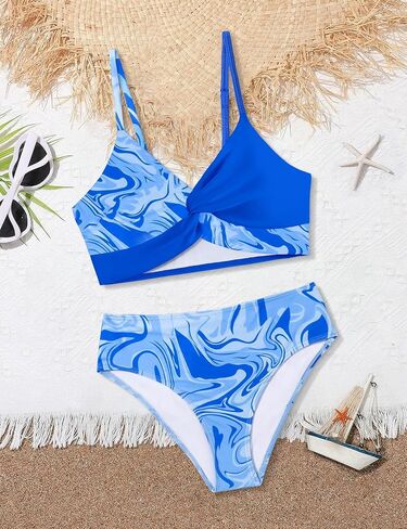 Girls Swimsuit,Swimsuits for Teens Twist Cross Tropical Floral and Pattern Teen Bathing Suits for Girls 12-14 Two Piece in Saudi Arabia