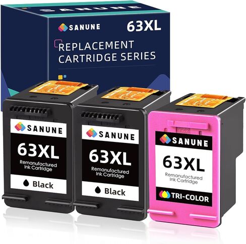 استبدال خرطوشة الحبر المعاد تصنيعها لطابعة HP Ink 63 63XL HP63XL لـ HP Officejet 3830 4650 5255 5258 5200 4652 4655 Envy 4520 4512 DeskJet 2130 2132 (2 أسود، 1 ثلاثي الألوان) in Kuwait