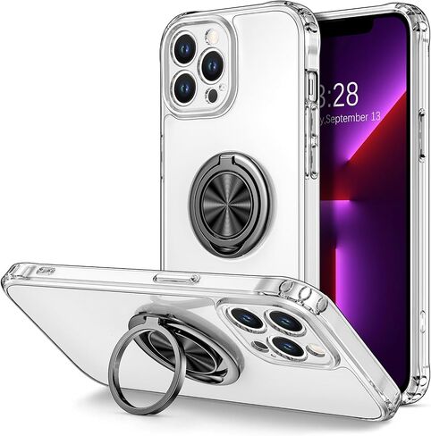 Hython Case for iPhone 13 Pro Case with Ring Stand, 360° Rotatable Ring Holder Magnetic Kickstand, Plating Rose Gold Soft TPU Bumper Camera Protection Shockproof Protective Phone Cases Cover, White in Saudi Arabia