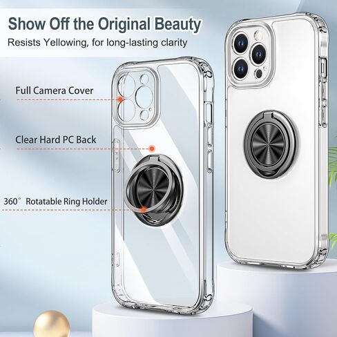 Hython Case for iPhone 13 Pro Case with Ring Stand, 360° Rotatable Ring Holder Magnetic Kickstand, Plating Rose Gold Soft TPU Bumper Camera Protection Shockproof Protective Phone Cases Cover, White in Saudi Arabia