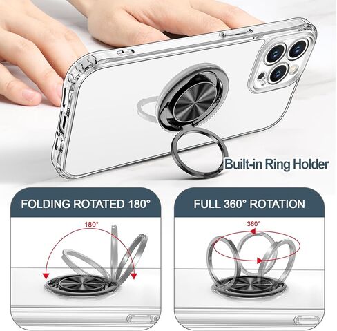 Hython Case for iPhone 13 Pro Case with Ring Stand, 360° Rotatable Ring Holder Magnetic Kickstand, Plating Rose Gold Soft TPU Bumper Camera Protection Shockproof Protective Phone Cases Cover, White in Saudi Arabia
