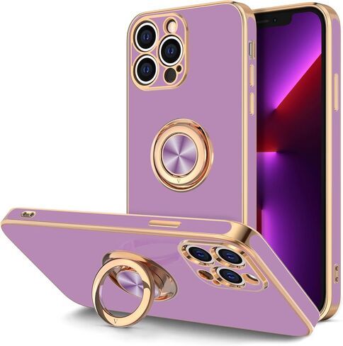 Hython Case for iPhone 13 Pro Case with Ring Stand, 360° Rotatable Ring Holder Magnetic Kickstand, Plating Rose Gold Soft TPU Bumper Camera Protection Shockproof Protective Phone Cases Cover, White in Saudi Arabia