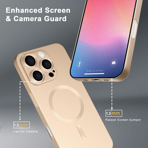 حافظة مغناطيسية لهاتف iPhone 16 Pro، فاخرة فائقة النعومة ولمعان معدني غير لامع، خفيفة نحيفة ومضادة للصدمات، مع تصميم حماية مرتفع بحافة عدسة لهاتف iPhone 16 Pro 6.3 بوصة، ذهبي شامبانيا in Saudi Arabia