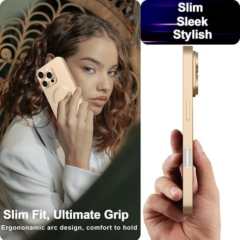 حافظة مغناطيسية لهاتف iPhone 16 Pro، فاخرة فائقة النعومة ولمعان معدني غير لامع، خفيفة نحيفة ومضادة للصدمات، مع تصميم حماية مرتفع بحافة عدسة لهاتف iPhone 16 Pro 6.3 بوصة، ذهبي شامبانيا in Saudi Arabia